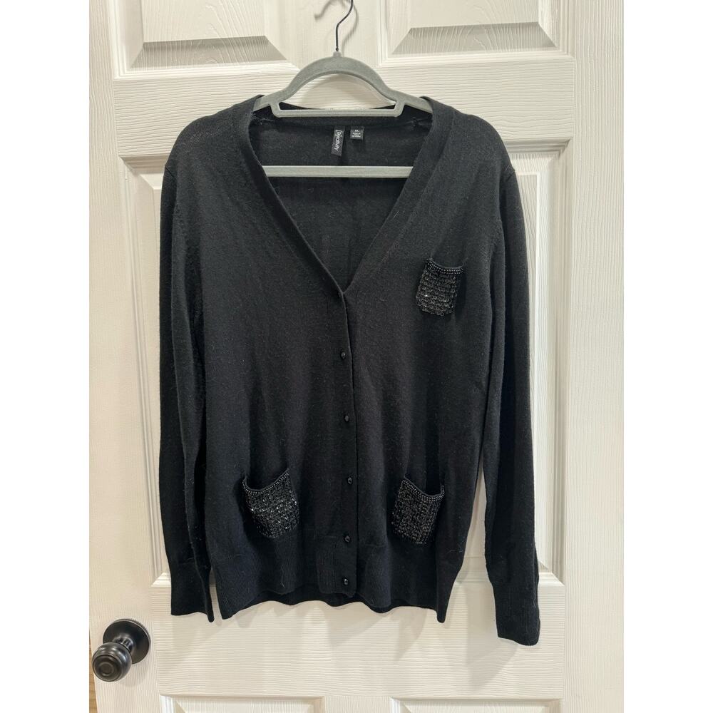 Black Sparkle Pocket Button V Neck Cardigan Soft XL Relativity